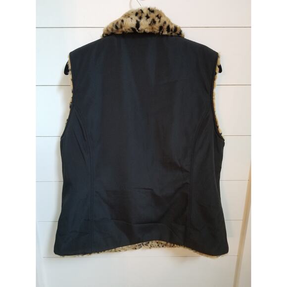 Kristen Blake Leopard Print Faux Fur Reversible Black Women's Zip Vest L - Picture 4 of 6